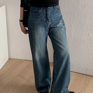 Almond Wash Wide Denim Pants Straight Fit Lower Body Shaping for Thicker Tumors Spring Spring Pants Transitional Season Autumn