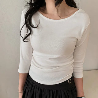 Marron Modal Boat Neck 3/4 Sleeve T-shirt, Layered Jacket Inner Item, Plain T-shirt, Long Sleeve T-shirt, Basic T-shirt, Delicate Fit, Spring