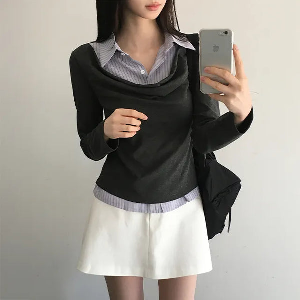 Britin Layered Striped Shirt Long Sleeve Set