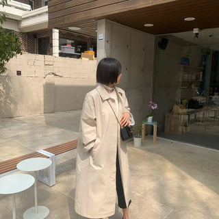 Flat trench coat, long single-breasted jacket, hidden buttons