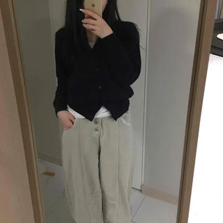 Loose Fit Front Button Baggy Fit Cargo Long Pants