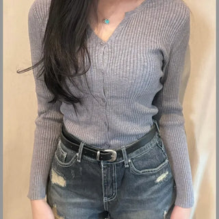 Slim Ribbed V-Neck Cardigan