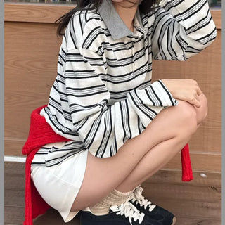 Striped Collared T-shirt Long Sleeve