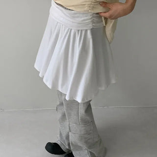 Belt folding shirring flare skirt