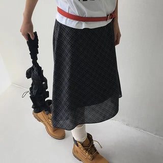 Karin check chiffon midi skirt