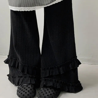 Leggler layered ribbed frill bootcut pants