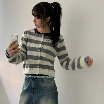 Miel Striped Loose Fit Cardigan