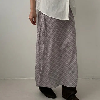 Scott Vintage Check Chiffon Back-Elastic Long Skirt