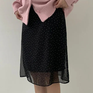 Hug Ribbon Dot Chiffon Midi Skirt