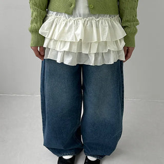 Wisp Wide Dart Pintuck Denim Pants