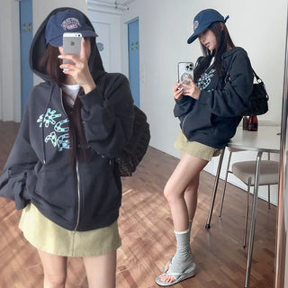 A-Ten Checker Loose Fit Zip-Up Hoodie