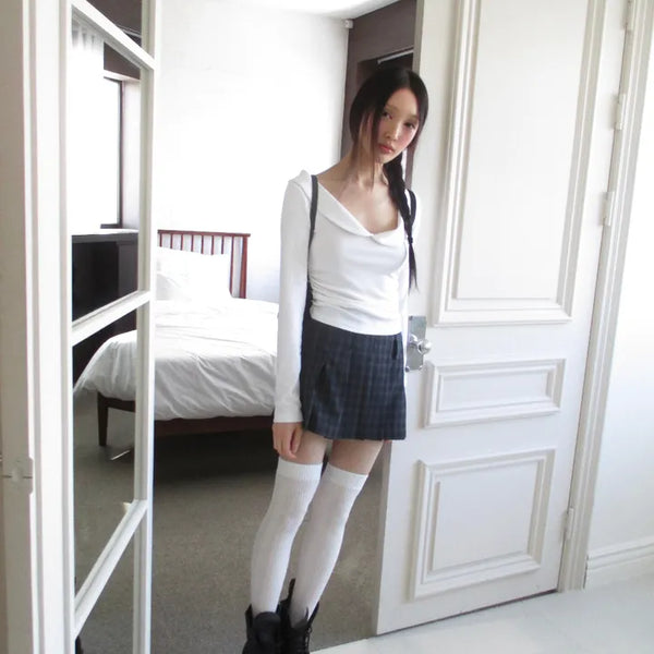 Checked pleated mini skirt (2 colors)