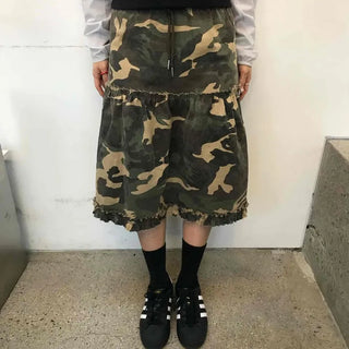 Camo Frill A-Line Midi Skirt