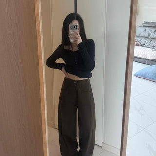 Center Press Front Slit Wide Fit Long Pants