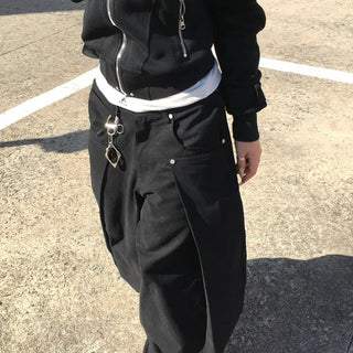 Rabbit Side Buckle Pintuck Balloon Wide Pants