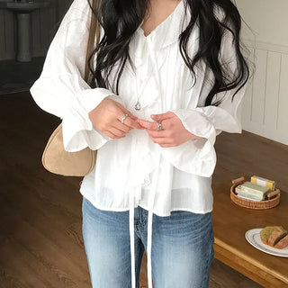 아리 러플 쉬폰 블라우스