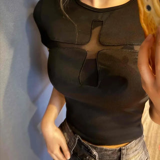 Cross Cutout Slim Fit Short Sleeve T-shirt