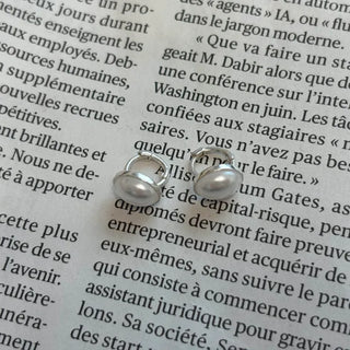 Mini Oval One-Touch Pearl Silver Earrings