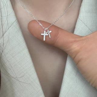 Double Cubic Cross Pendant Silver Necklace