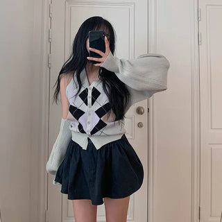 Argyle halterneck cardigan set