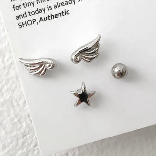 (Set) Angel Wishcore Piercing Set Wing Star Piercing Surgical Steel 8mm Earrings Labret Bar