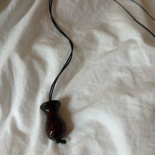 Gourd-shaped Agate Gemstone Pendant Long Necklace