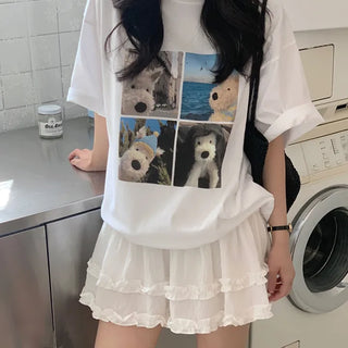 Puppy Selfie Print Oversized Short Sleeve T-shirt