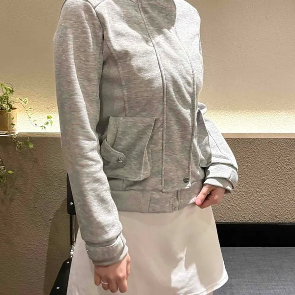 Asymmetrical Zipper Flap Pocket High-Neck Zip-Up