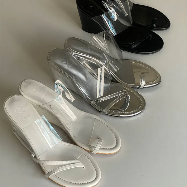 Mirrored PVC Flip-flops Wedge Heels [9CM]