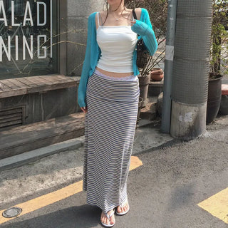 Tevison striped folding long skirt