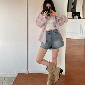 Steel Western Shirred Mid-calf Boots