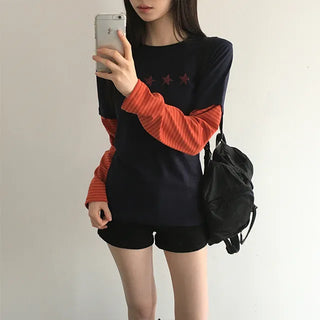 Melif Star Layered Striped Long Sleeve Tee