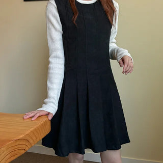 Canon Pleated Layered Fleece-Lined Midi Dress