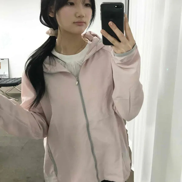 Minimal Short-length Hooded Zip-up Windbreaker