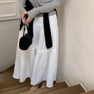 Rosen Pintuck Tiered Flare Elastic Long Skirt