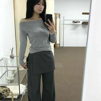 Mini Skirt Layered Semi-Bootcut Slacks