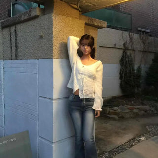 Semi-bootcut light wash long jeans