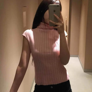 Slim Fit Rib Turtleneck Sleeveless Knit Vest
