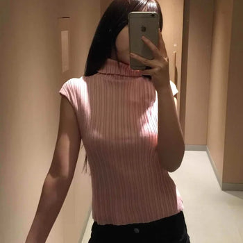Slim Fit Rib Turtleneck Sleeveless Knit Vest