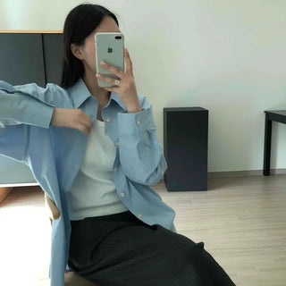 Loose-Fit Basic Collared Long-Sleeve Shirt
