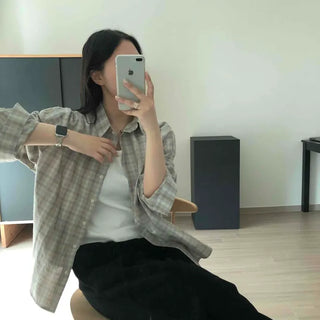 Oversized Check Shirt Semi-Crop Button-up