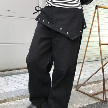 Hype Hip Girl Diagonal Eyelet Wrap Skirt Wide Pants