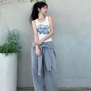 Loose Fit Plain String Wide Long Training Pants