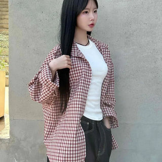 Oversized Check Button-down Collared Long Sleeve Shirt