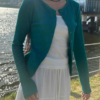 Regular Fit Ribbed Round Neck Long Sleeve Cardigan