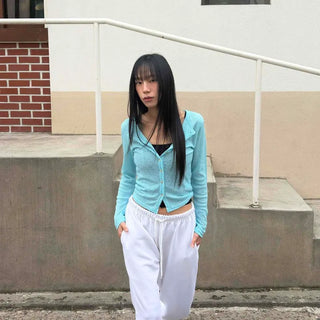 V-Neck Zipper Short Slim Fit Knit Cardigan