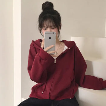 Styling Must-Have, Daily Plain Avant-garde Loose Fit Zip-Up Hoodie for Transitional Season