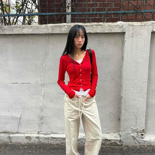 Wide Fit Waist Tie Eyelet Side Pocket Cargo Long Pants