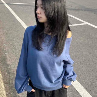 Oversized Off-Shoulder Round Neck Long Sleeve Sweatshirt