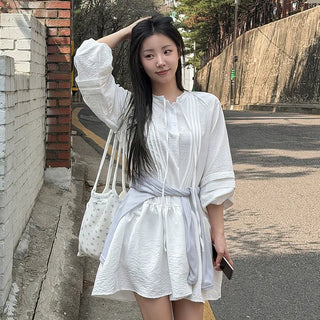 Tsuki Tie Pintuck Mini Dress